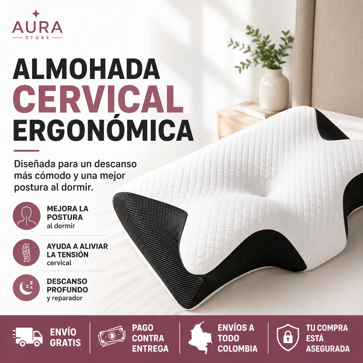 Despierta sin dolor: Almohada Cervical Ergonómica para un descanso profundo.